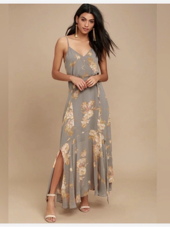Lulus Dresses & Skirts - Lulu's Gray Maxi Dress with Gold Floral Print